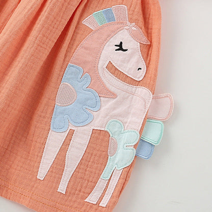 MyKids-USA® Cartoon Horse Pattern Short Sleeves Dress for Stylish Girls