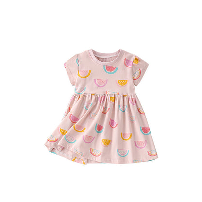MyKids-USA® Watermelons Fruits Pattern Short Sleeves Dress for Stylish Girls