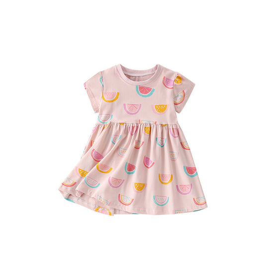MyKids-USA® Summer Arrival Watermelons Fruits Pattern Short Sleeves Dress for Stylish Girls