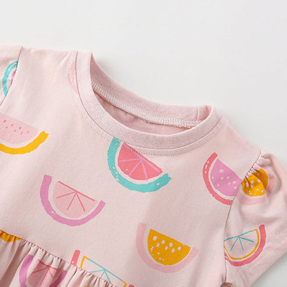 MyKids-USA® Watermelons Fruits Pattern Short Sleeves Dress for Stylish Girls