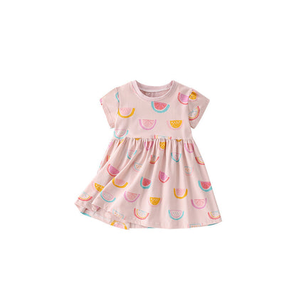 MyKids-USA® Watermelons Fruits Pattern Short Sleeves Dress for Stylish Girls