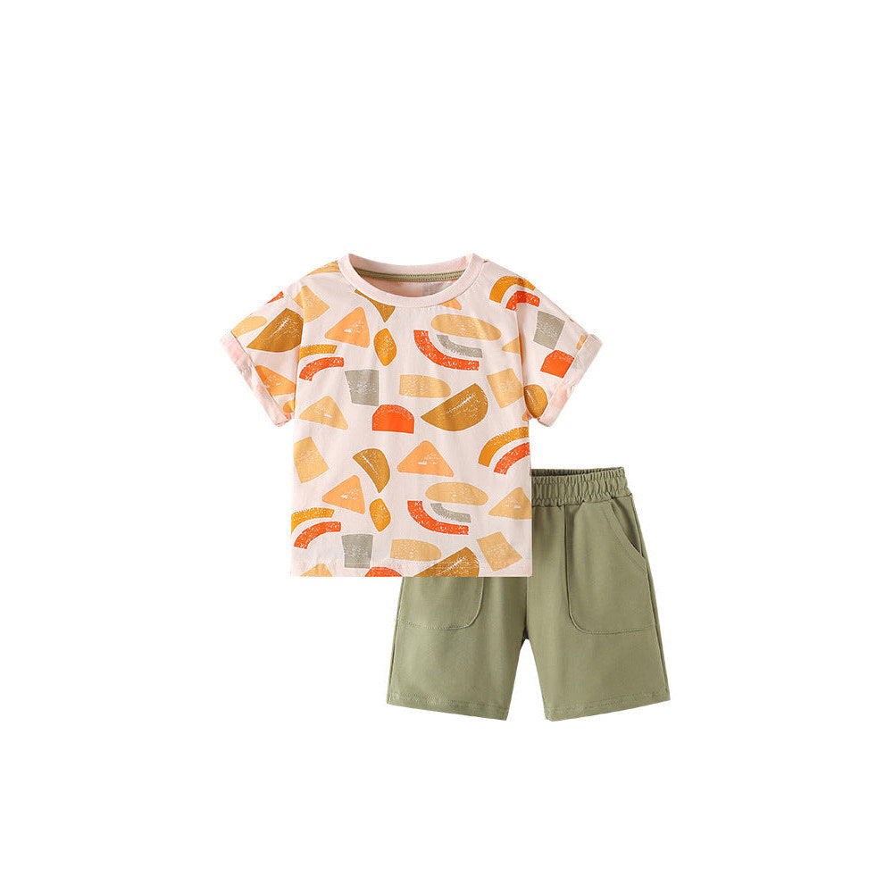 MyKids-USA® Baby Kids Geometric Pattern T-shirt and Shorts Clothing Set for Boys