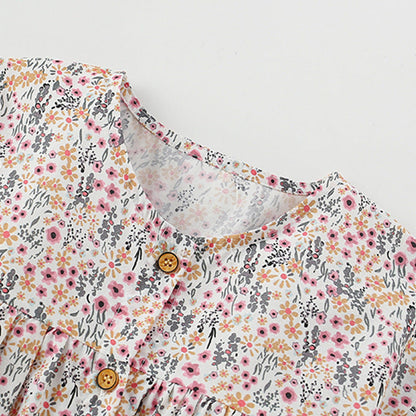 MyKids-USA® Flowers Pattern Short Sleeves Single Breasted Dress for Stylish Girls
