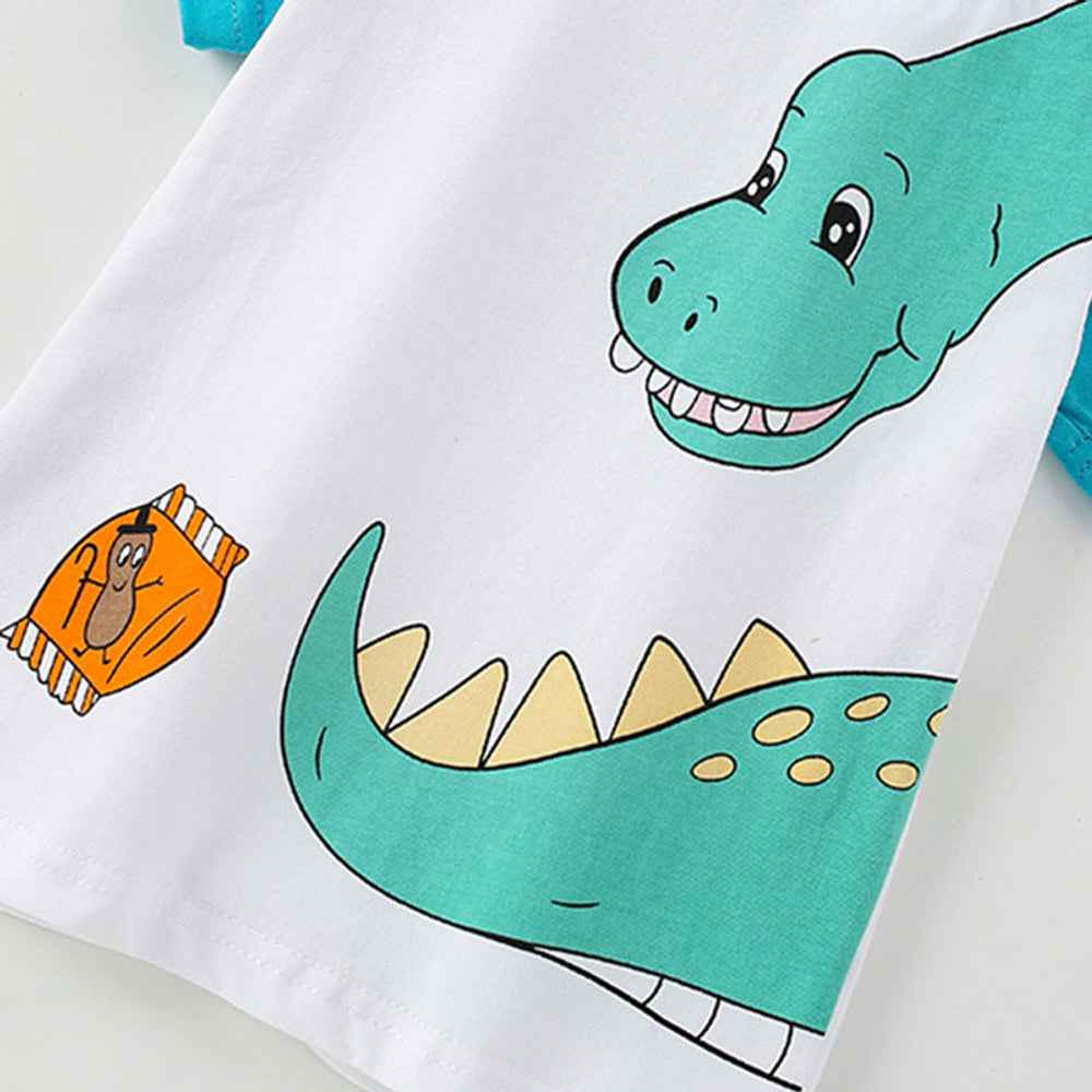 MyKids-USA® Boys’ Dinosaur Cartoon Pattern Color Patchwork T-shirt in European and American Style