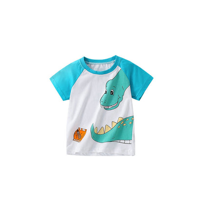 MyKids-USA® Boys’ Dinosaur Cartoon Pattern Color Patchwork T-shirt in European and American Style
