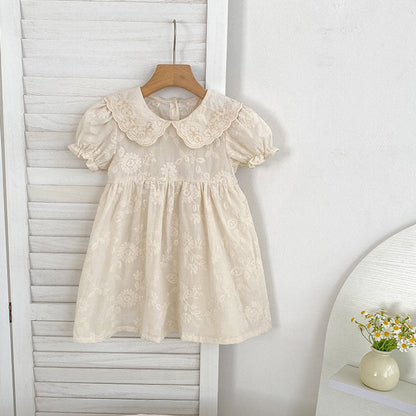 MyKids-USA® Girls Solid Color Flowers Embroidery Short Sleeves bodysuit or Girls’ Dress – Princess Sister Matching
