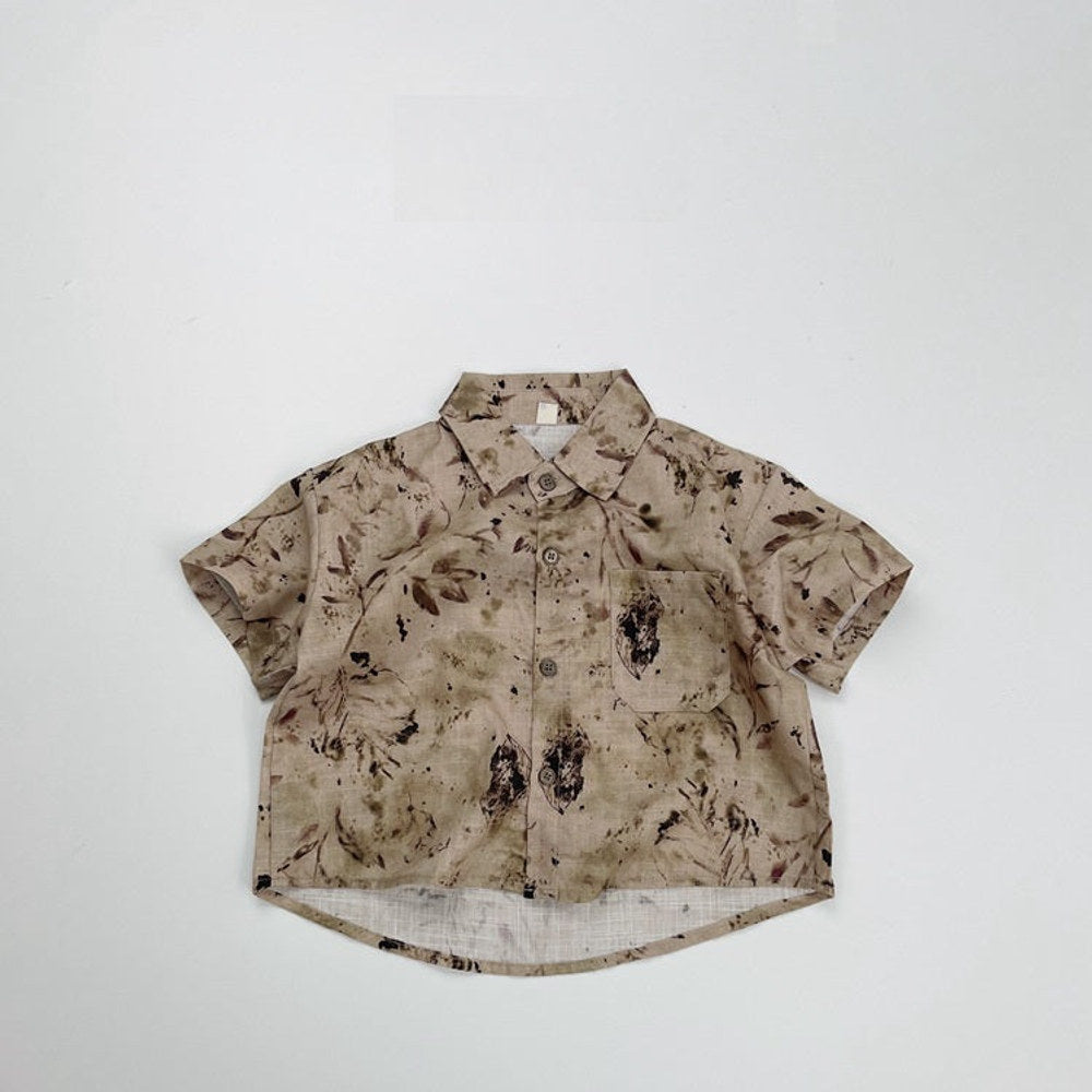 MyKids-USA® Kids Unisex Wash-Painting Short Sleeves Turn-down Collar Single Breasted Children’s Shirt