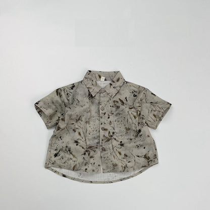 MyKids-USA® Kids Unisex Wash-Painting Short Sleeves Turn-down Collar Single Breasted Children’s Shirt