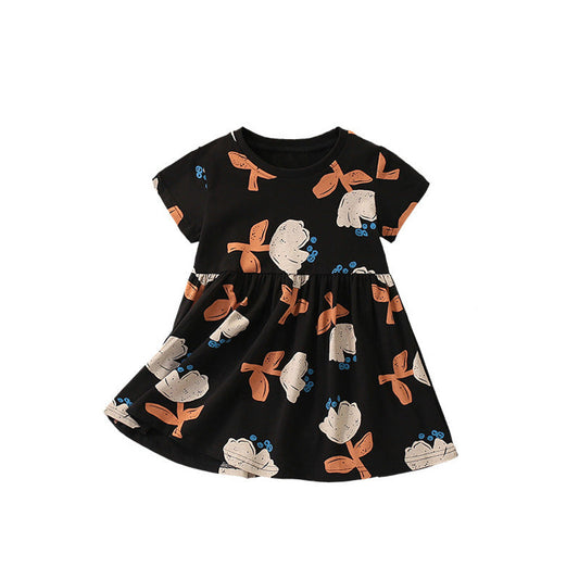 MyKids-USA® Summer Arrival Flowers Painting Pattern Short Sleeves Dress for Stylish Girls