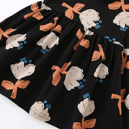 MyKids-USA® Flowers Painting Pattern Short Sleeves Dress for Stylish Girls