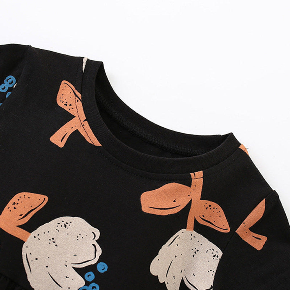 MyKids-USA® Flowers Painting Pattern Short Sleeves Dress for Stylish Girls