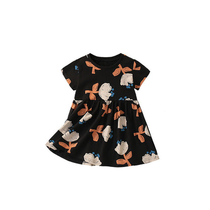 MyKids-USA® Flowers Painting Pattern Short Sleeves Dress for Stylish Girls