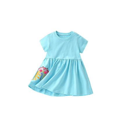MyKids-USA® Cartoon Rainbow Pattern Short Sleeves Dress for Stylish Girls