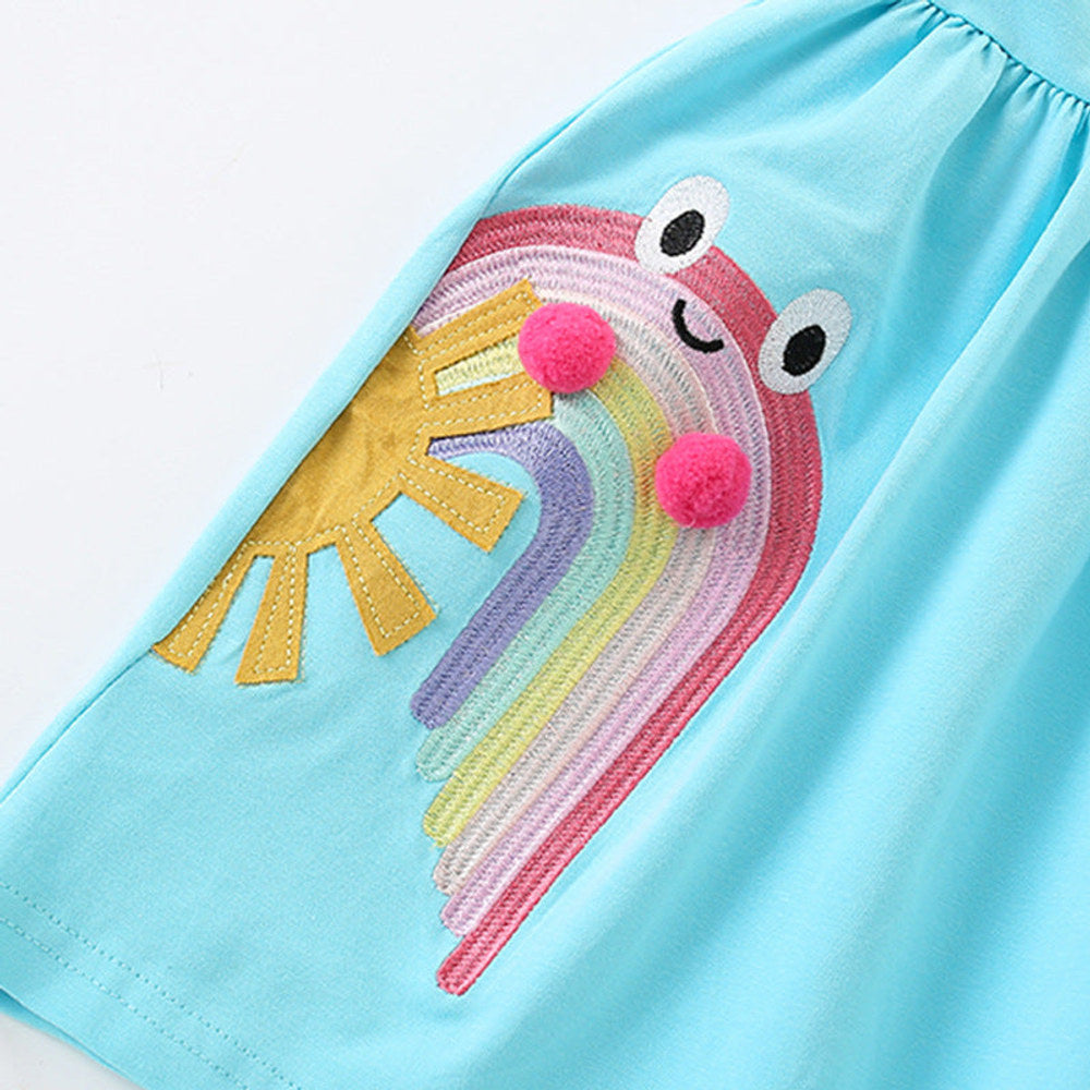 MyKids-USA® Cartoon Rainbow Pattern Short Sleeves Dress for Stylish Girls