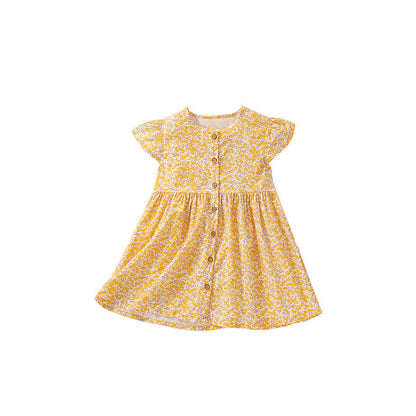 MyKids-USA® Flowers Pattern Short Sleeves Single Breasted Dress for Stylish Girls