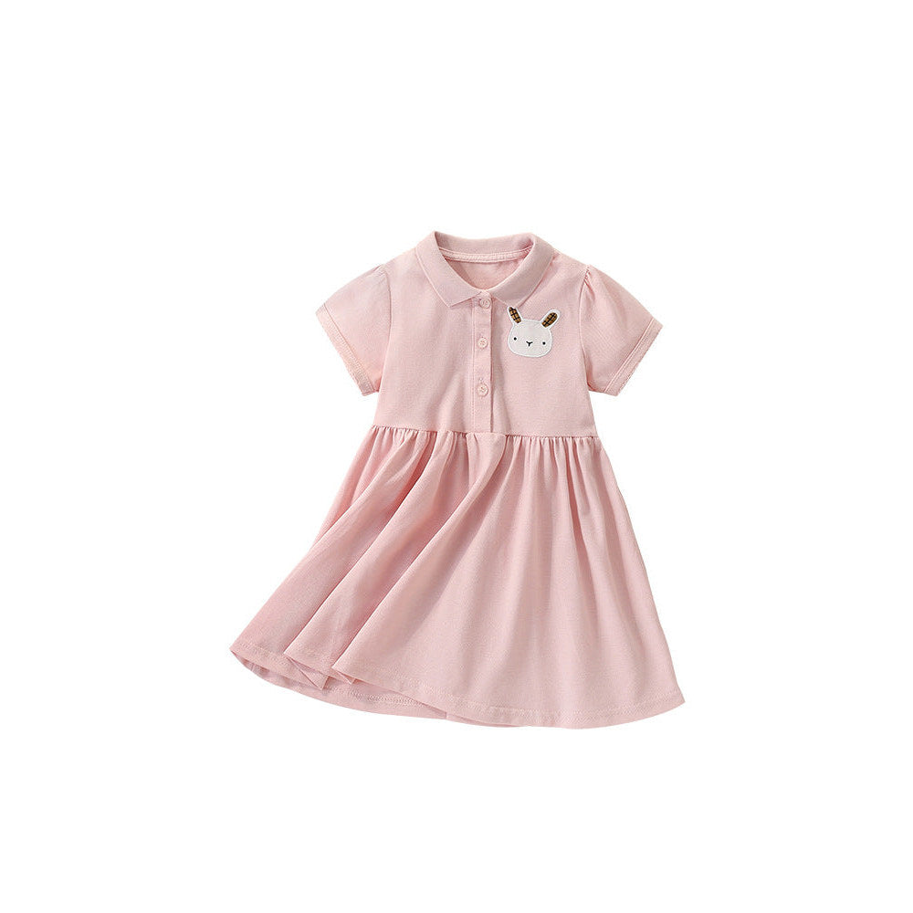 MyKids-USA® Summer Arrival Cartoon Rabbit Pattern Short Sleeves Turn-down Collar Dress for Stylish Girls