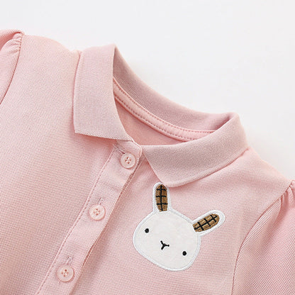 MyKids-USA® Summer Arrival Cartoon Rabbit Pattern Short Sleeves Turn-down Collar Dress for Stylish Girls