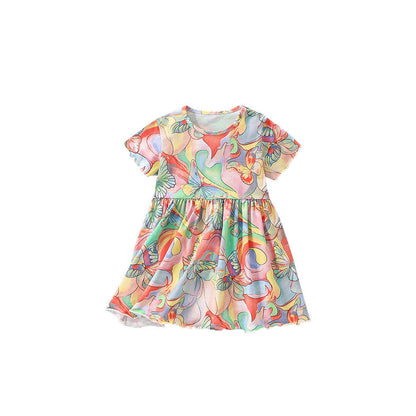 MyKids-USA® Colorful Butterfly Painting Pattern Short Sleeves Dress for Stylish Girls