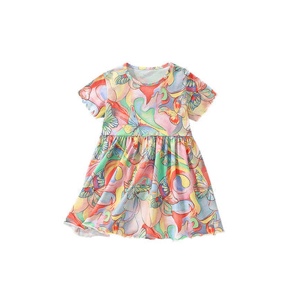 MyKids-USA® Colorful Butterfly Painting Pattern Short Sleeves Dress for Stylish Girls