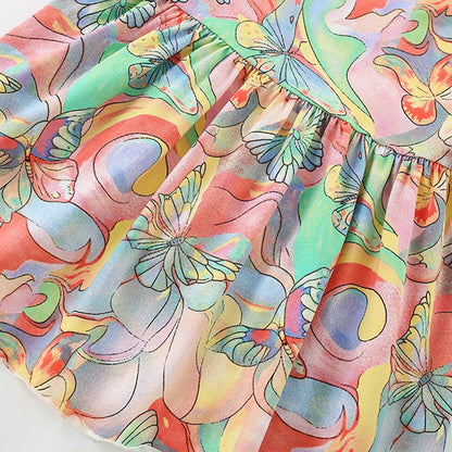 MyKids-USA® Colorful Butterfly Painting Pattern Short Sleeves Dress for Stylish Girls