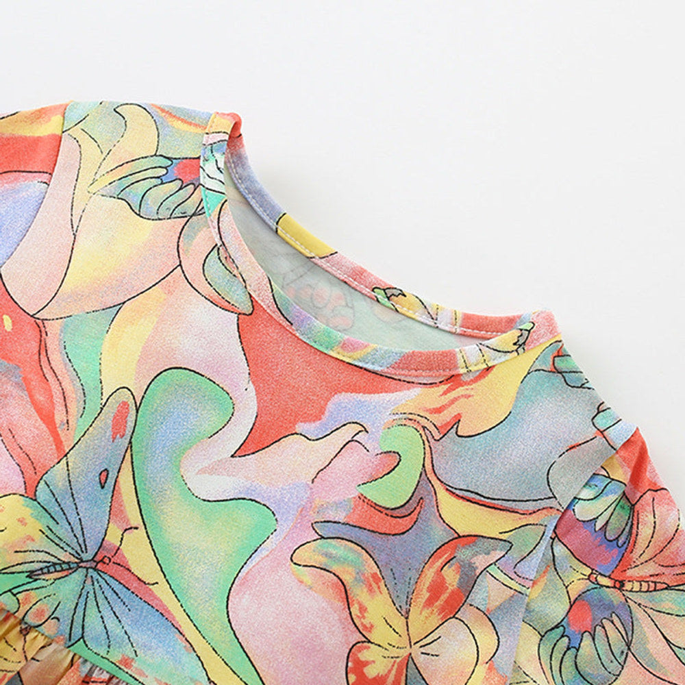 MyKids-USA® Colorful Butterfly Painting Pattern Short Sleeves Dress for Stylish Girls