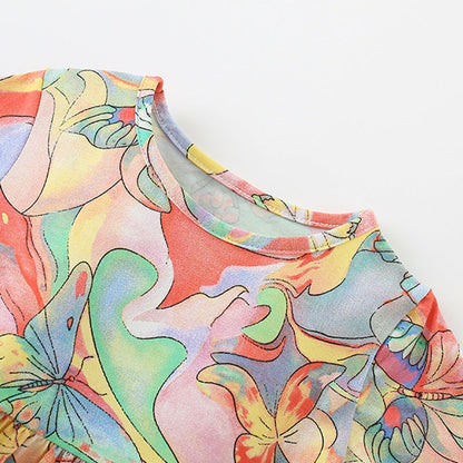 MyKids-USA® Colorful Butterfly Painting Pattern Short Sleeves Dress for Stylish Girls
