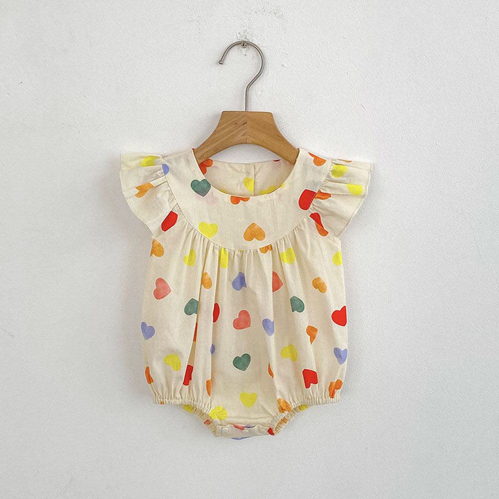 MyKids-USA® Girls Simple Colorful Hearts Pattern Fly Sleeves bodysuit or Girls’ Dress – Princess Sister Matching