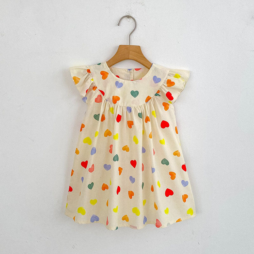 MyKids-USA® Girls Simple Colorful Hearts Pattern Fly Sleeves bodysuit or Girls’ Dress – Princess Sister Matching
