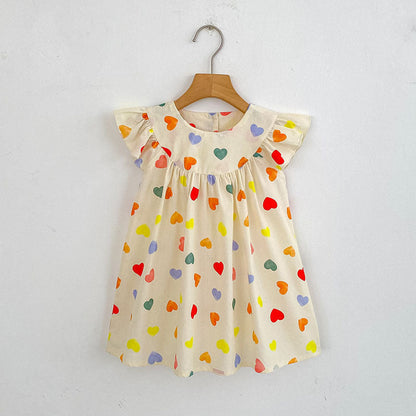MyKids-USA® Girls Simple Colorful Hearts Pattern Fly Sleeves bodysuit or Girls’ Dress – Princess Sister Matching