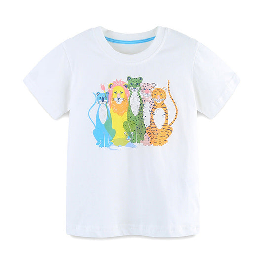 MyKids-USA® Summer Boys’ Cartoon Tiger and Lion Pattern T-shirt in European and American Style