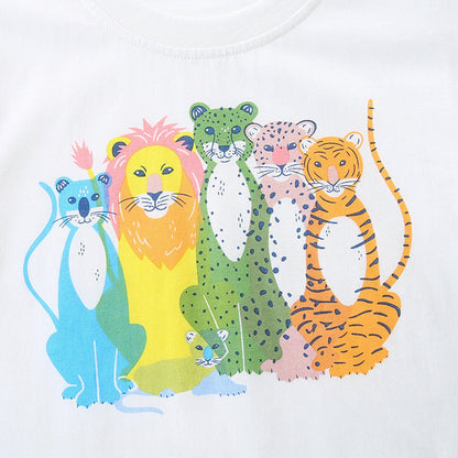 MyKids-USA® Boys’ Cartoon Tiger and Lion Pattern T-shirt in European and American Style