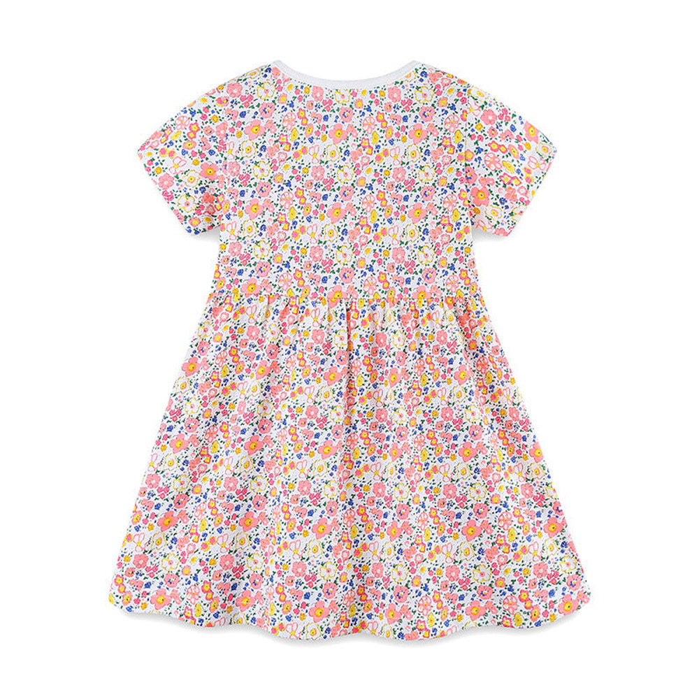 MyKids-USA® Pure Cotton Colorful Floral Pattern Short Sleeves Dress for Stylish Girls