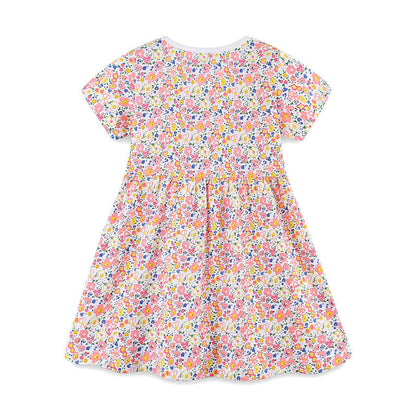 MyKids-USA® Pure Cotton Colorful Floral Pattern Short Sleeves Dress for Stylish Girls