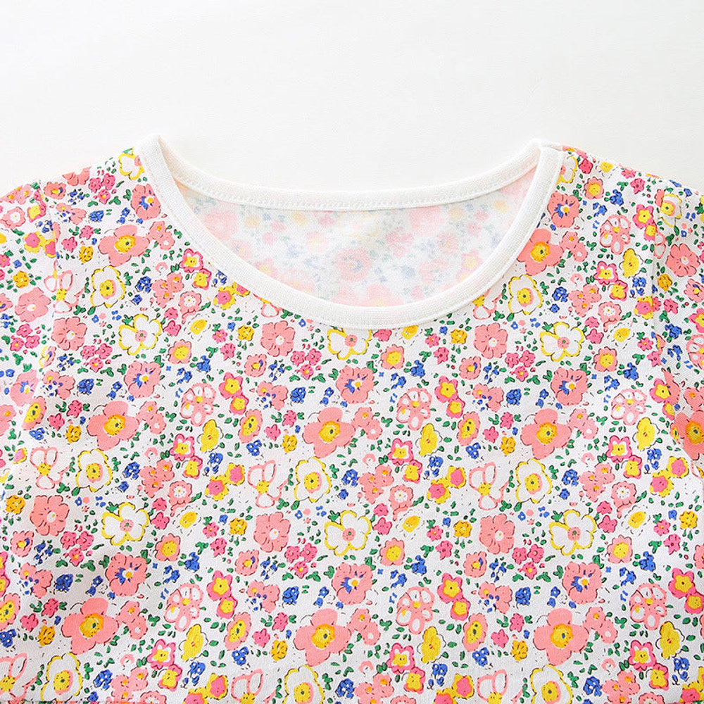 MyKids-USA® Pure Cotton Colorful Floral Pattern Short Sleeves Dress for Stylish Girls