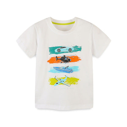 MyKids-USA® Boys’ Colorful Cars and Planes Pattern T-shirt in European and American Style