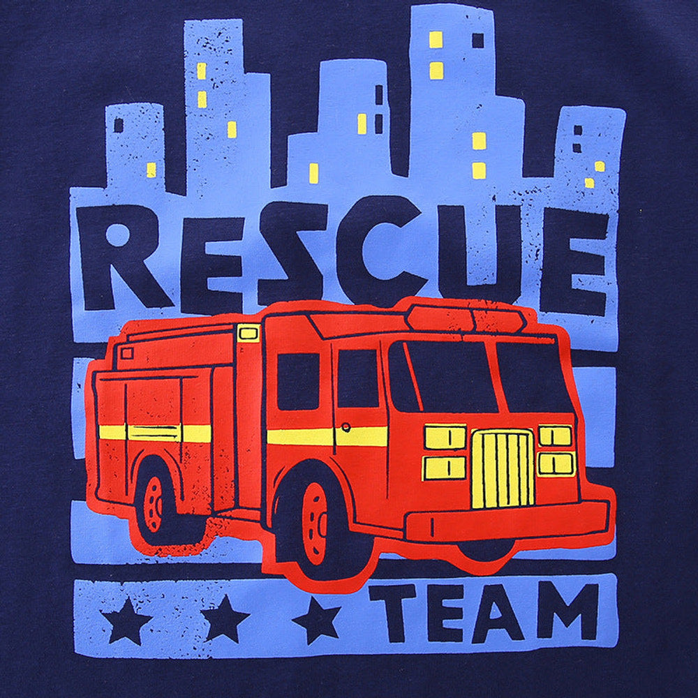 MyKids-USA® Boys’ Fire Truck Cartoon Pattern T-shirt in European and American Style