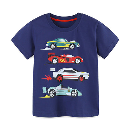 MyKids-USA® Boys’ Racing Cars Cartoon Pattern T-shirt in European and American Style