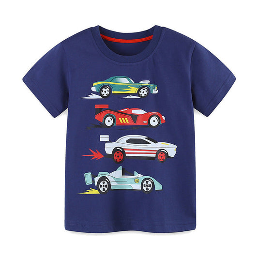 MyKids-USA® Summer Boys’ Racing Cars Cartoon Pattern T-shirt in European and American Style