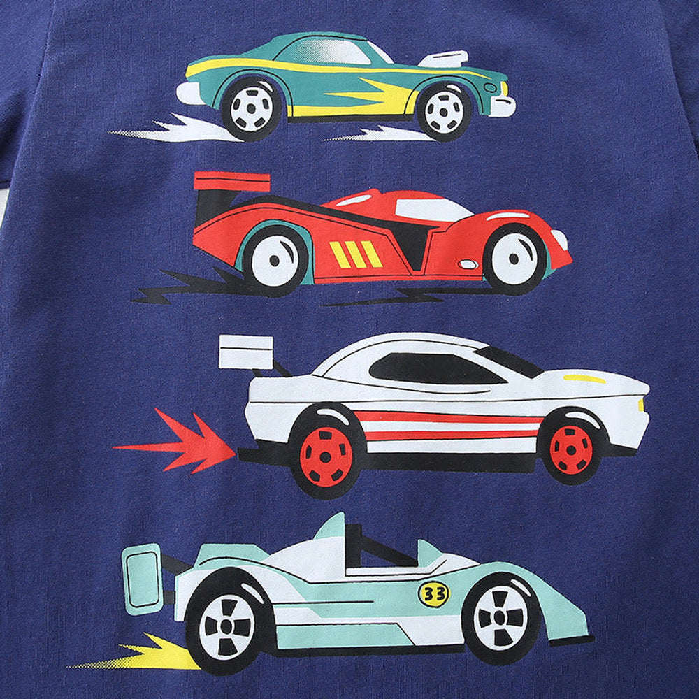 MyKids-USA® Boys’ Racing Cars Cartoon Pattern T-shirt in European and American Style