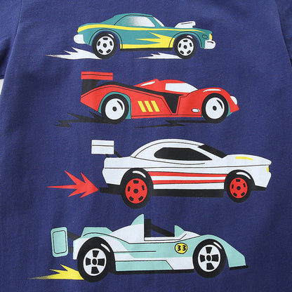MyKids-USA® Boys’ Racing Cars Cartoon Pattern T-shirt in European and American Style