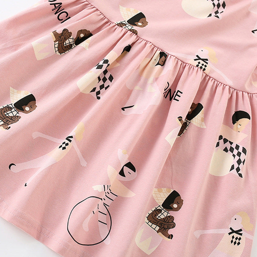 MyKids-USA® Cartoon and Letters Pattern Short Sleeves Dress for Stylish Girls