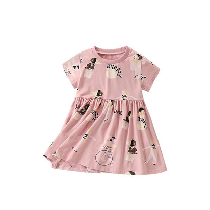 MyKids-USA® Cartoon and Letters Pattern Short Sleeves Dress for Stylish Girls