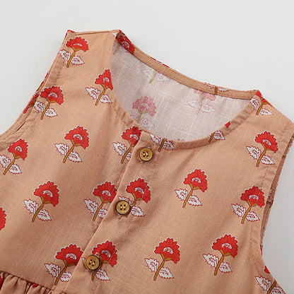MyKids-USA® Flowers Pattern Sleeveless Crew Neck Dress for Stylish Girls