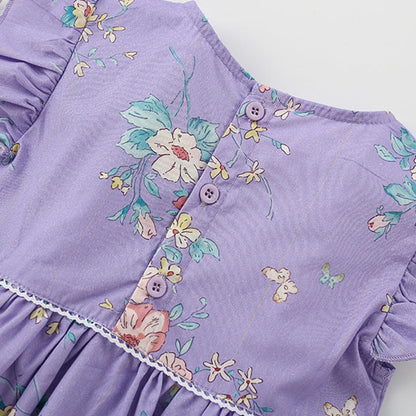 MyKids-USA® Cute Flowers Pattern Fly Sleeves Crew Neck Dress for Stylish Girls