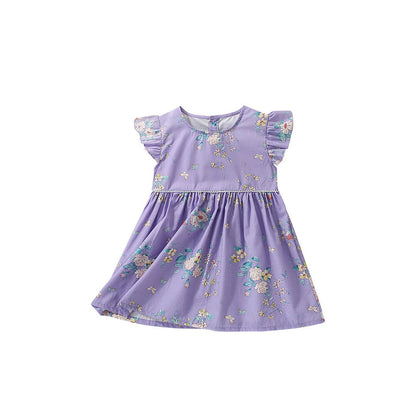 MyKids-USA® Cute Flowers Pattern Fly Sleeves Crew Neck Dress for Stylish Girls