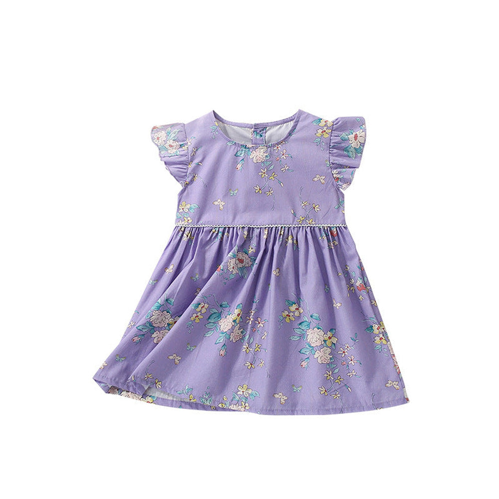 MyKids-USA® Cute Flowers Pattern Fly Sleeves Crew Neck Dress for Stylish Girls