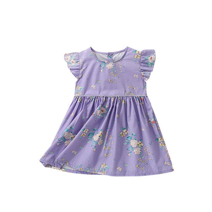 MyKids-USA® Cute Flowers Pattern Fly Sleeves Crew Neck Dress for Stylish Girls
