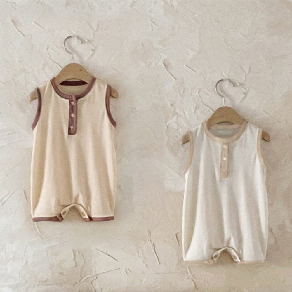 MyKids-USA® Baby Unisex Simple Color Patchwork Sleeveless Crew Neck Rompers