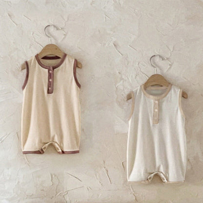 MyKids-USA® Baby Unisex Simple Color Patchwork Sleeveless Crew Neck Rompers