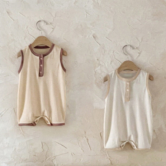 MyKids-USA® Baby Unisex Simple Color Patchwork Sleeveless Crew Neck Rompers